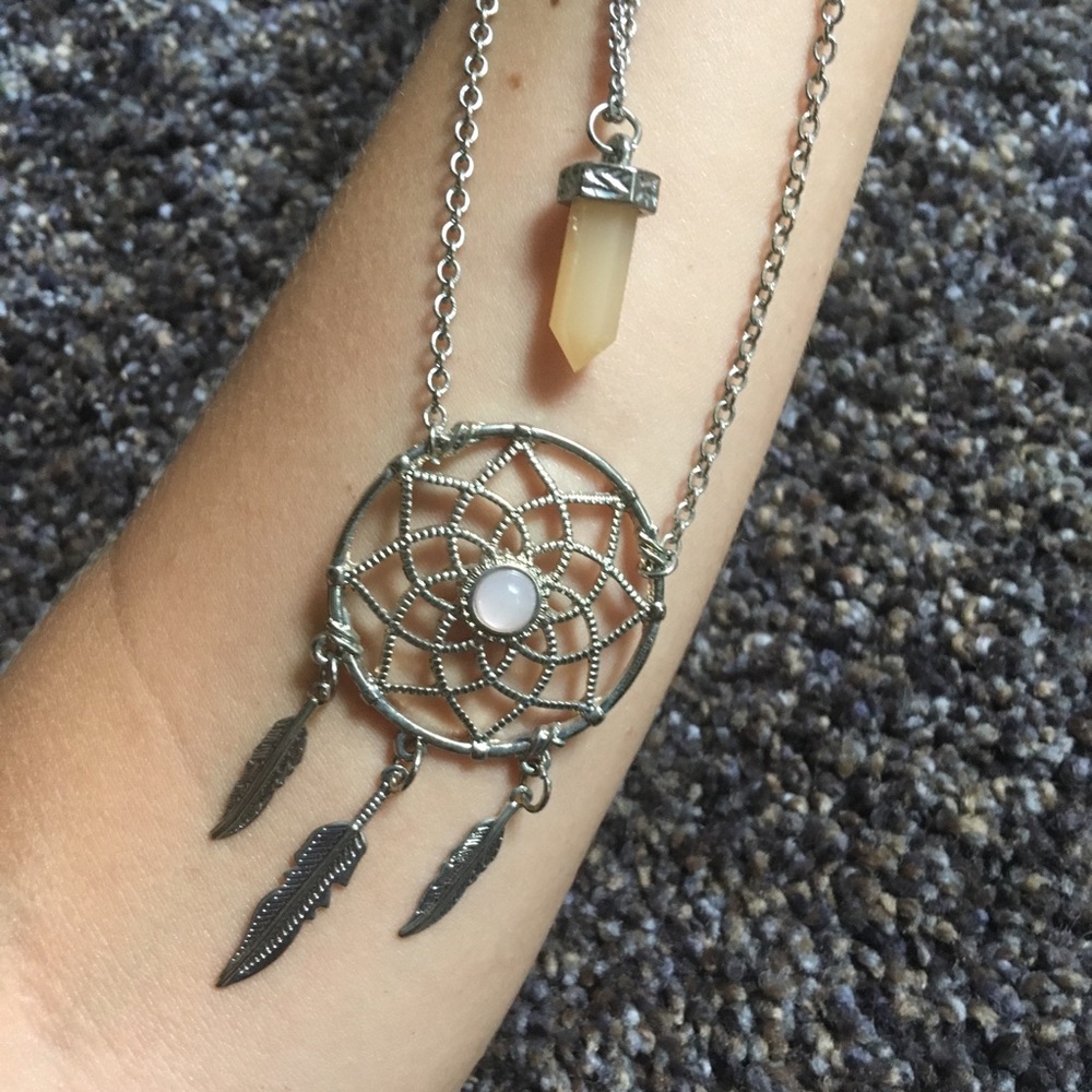 Two Tier Silver Dreamcatcher & Crystal Necklace - Picture 9 of 10